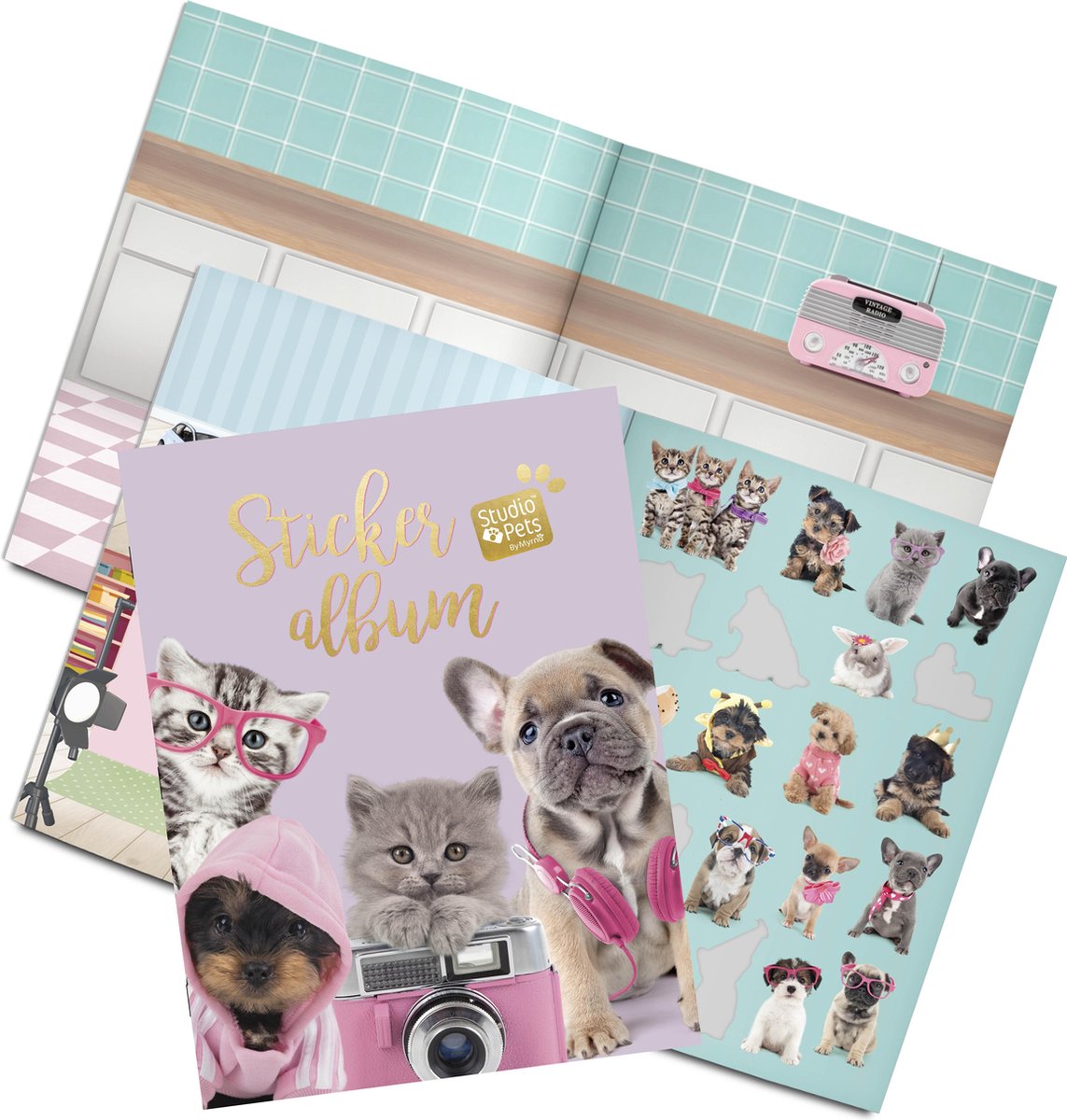 Studio Pets | Stickerboek dieren | 21 senarios | 4 grote stickervellen